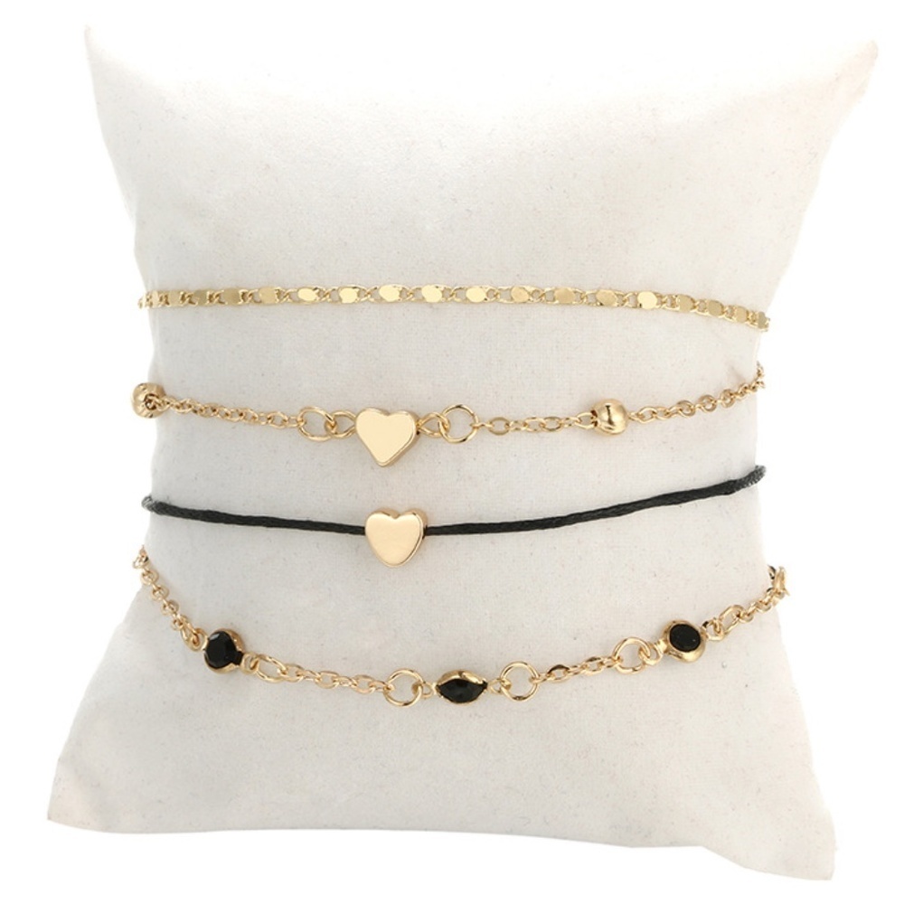 *LILLIAN* 4-Pc Gold x Black Heart Bracelet Set